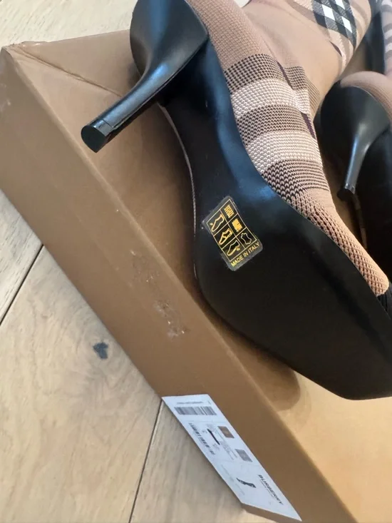 Burberry Tan and Black Check Stretch Sock Booties - Picture 2 of 10